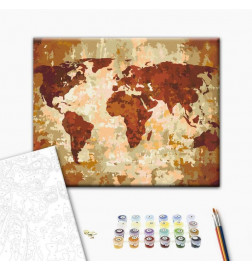 Doe-het-zelf op canvas schilderen - World Map (Earth Colours)