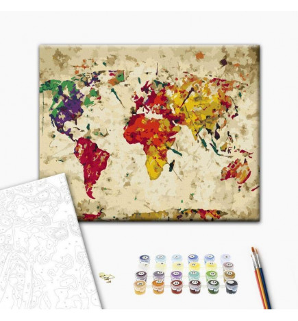 DIY kangas maalaus - World Map (Colour Splashes)