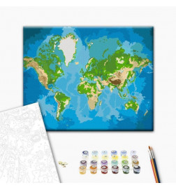 Doe-het-zelf op canvas schilderen - World Map (Blue & Green)