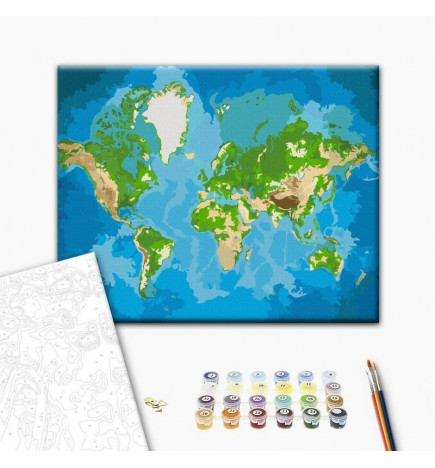 Quadro pintado por você - World Map (Blue & Green)