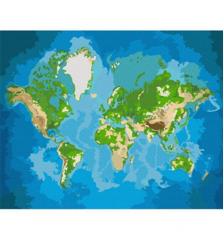 Quadro pintado por você - World Map (Blue & Green)