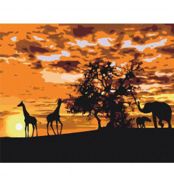 Platno za samostojno slikanje - Savannah (Giraffes & Elephants)