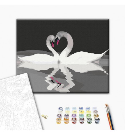 DIY glezna uz audekla - Swan Couple