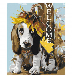 Quadro pintado por você - Dog and Sunflowers