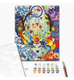 Cuadro para colorear - Deer and Flowers