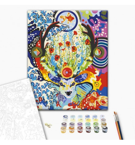 Cuadro para colorear - Deer and Flowers