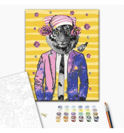 DIY glezna uz audekla - Tiger in Hat