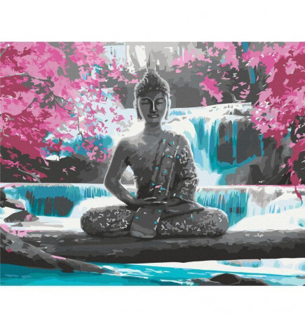 DIY kangas maalaus - Buddha and Waterfall