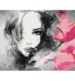 Malen nach Zahlen - Black & White Portrait With A Pink Flower