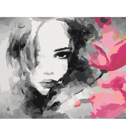 Tee ise maal - Black & White Portrait With A Pink Flower