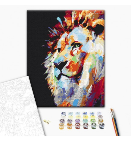 Quadro fai da te - Portrait of a Colourful Lion