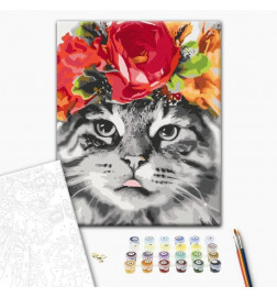 Malen nach Zahlen - Cat With Flowers