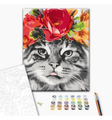 Cuadro para colorear - Cat With Flowers