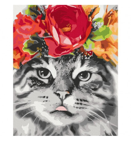 Cuadro para colorear - Cat With Flowers