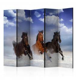 5-teiliges Paravent - Horses in the Snow II [Room Dividers]