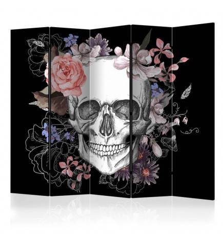 5-teiliges Paravent - Skull and Flowers II [Room Dividers]