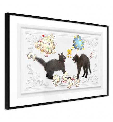 Plakāts ar diviem melniem kaķiem, kas strīdas - Arredalacasa