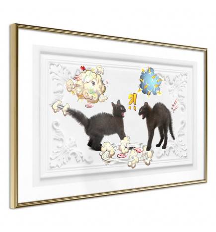 Poster met twee zwarte katten die vechten, Arredalacasa
