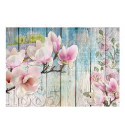 Fotomurale con tante magnolie sul legno - Arredalacasa