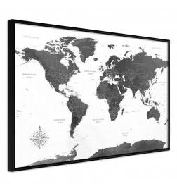 Poster in cornice col mappamondo in bianco e nero