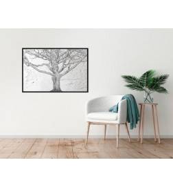 Plakat z drevesom v črno-beli barvi - Arredalacasa
