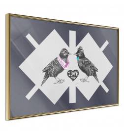 Poster met twee elegante en verliefde vogels, Arredalacasa