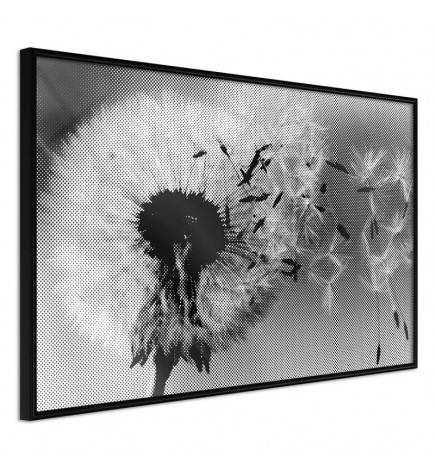Plakāts ar pienenes ziedu melnbaltā krāsā - Arredalacasa
