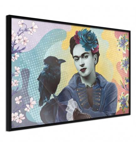 Poster met schilder Frida Kahlo en een kraai, Arredalacasa