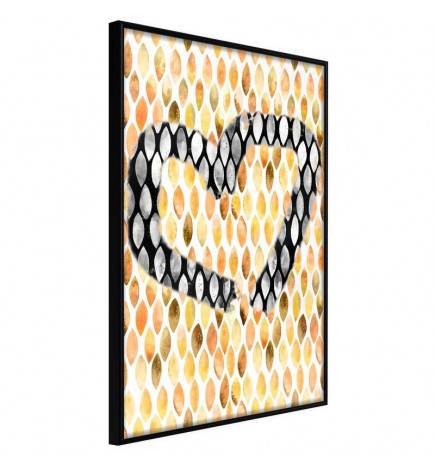 Poster in cornice col cuore grigio sullo sfondo arancione