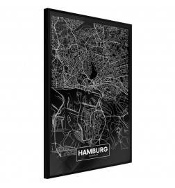 Hamburgo žemėlapio plakatas – juodu fonu