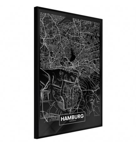 Poster in cornice con la mappa di Amburgo di notte