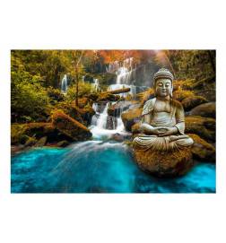 Fotomurale adesivo con buddha nella cascata blu Arredalacasa