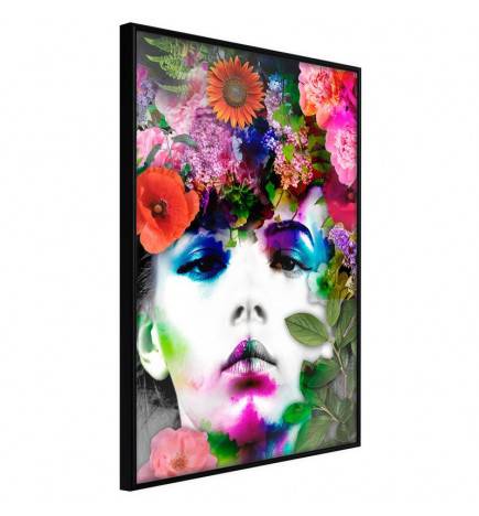 Poster met een meisje met kleurrijke bloemen
