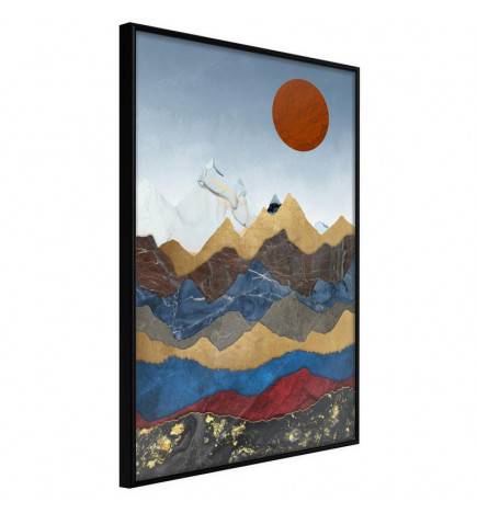 Plakatas su raudona saule ir naiviais kalnais – Arredalacasa