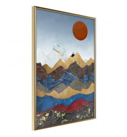 Plakāts ar sarkano sauli un naivajiem kalniem - Arredalacasa
