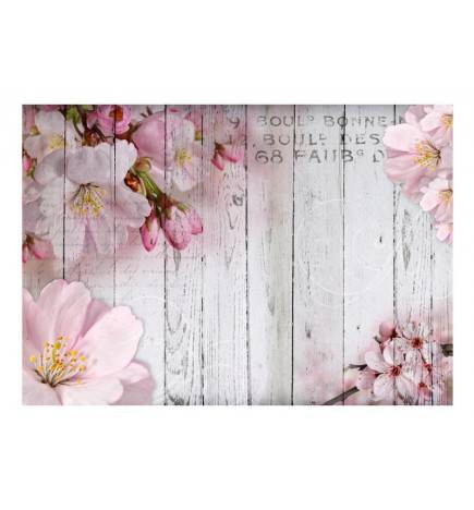 Fotomurale con le tavole e i fiori rosa - Arredalacasa
