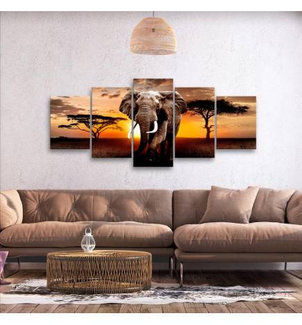 Canvas Print - Wandering Elephant (5 Parts) Wide