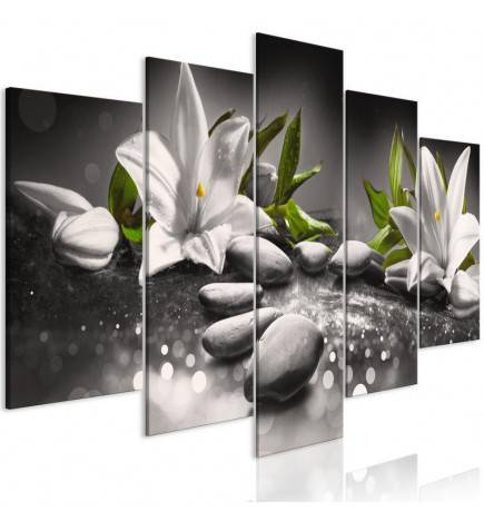 Cuadro - Lilies and Stones (5 Parts) Wide Grey