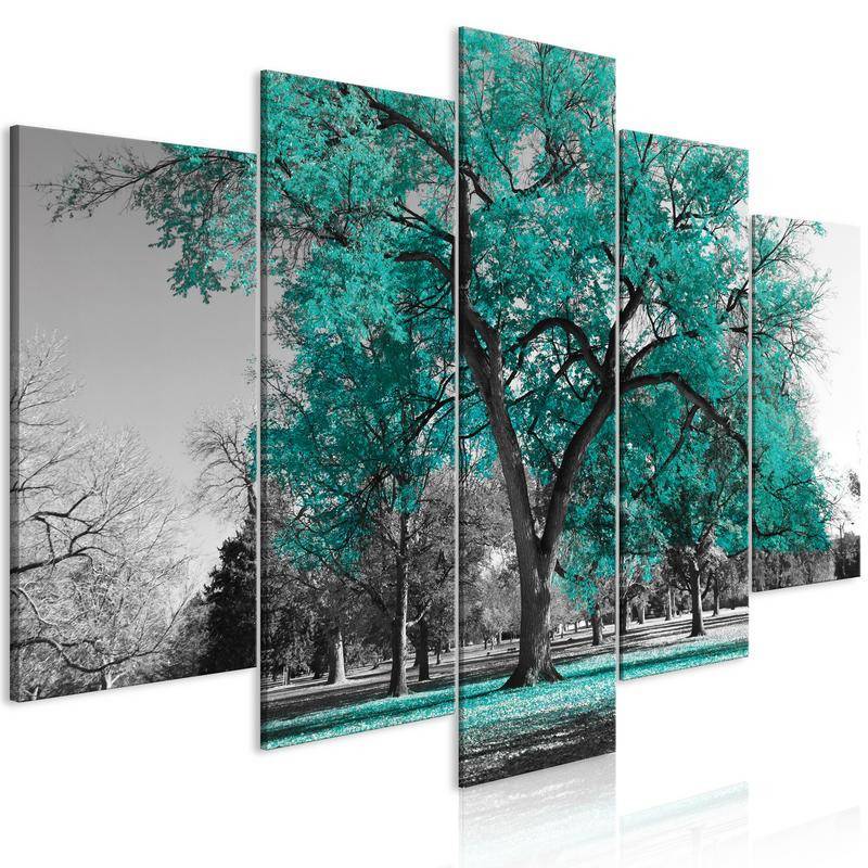 Canvas Print - Autumn in the Park (5 Parts) Wide Turquoise