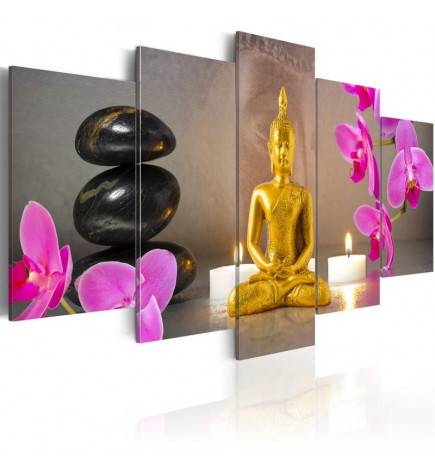 Canvas Print - Golden Buddha and orchids