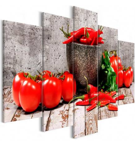 Canvas Print - Red Vegetables (5 Parts) Concrete Wide