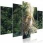 Canvas Print - Leopard Lying (5 Parts) Wide Pale Green