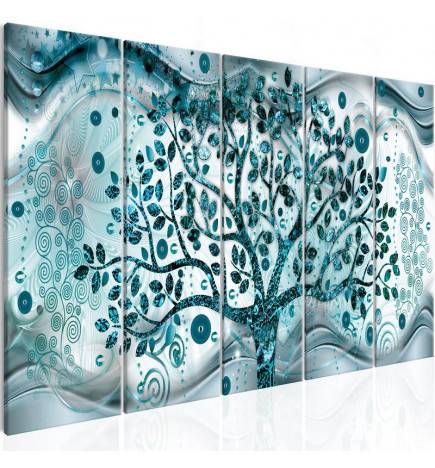 Canvas Print - Tree and Waves (5 Parts) Blue