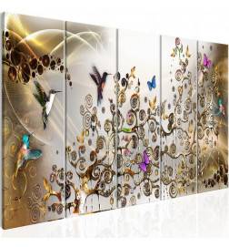 92,90 € Canvas Print - Hummingbirds Dance (5 Parts) Gold Narrow