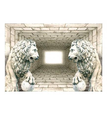 Fotomurale adesivo con le statue di 2 leoni - Arredalacasa