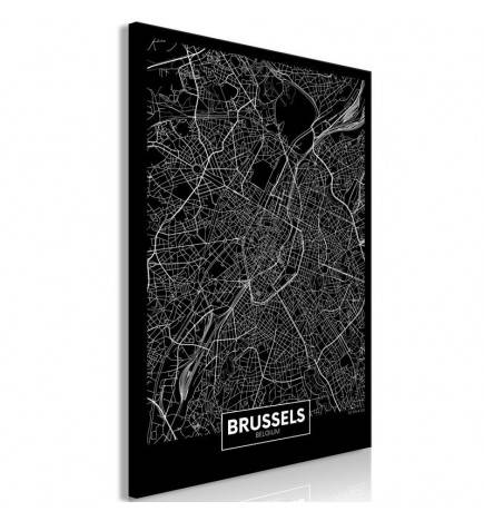 Canvas Print - Dark Map of Brussels (1 Part) Vertical
