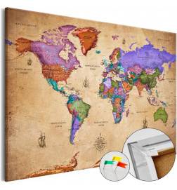 Decorative Pinboard - Colourful Travels (1 Part) Wide [Cork Map]