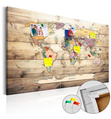 Decorative Pinboard - World Map: Wooden Oceans [Cork Map]