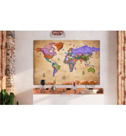 Decorative Pinboard - Colourful Travels (1 Part) Wide [Cork Map]