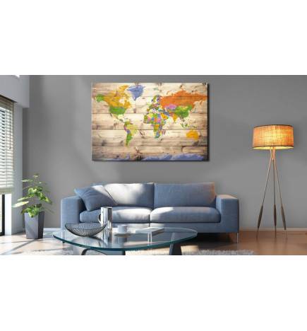 Decorative Pinboard - Map on wood: Colourful Travels [Cork Map]